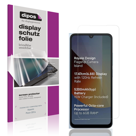 Klare Displayschutzfolie von dipos passend für Xiaomi Poco C81x, präziser Zuschnitt und blasenfrei montiert