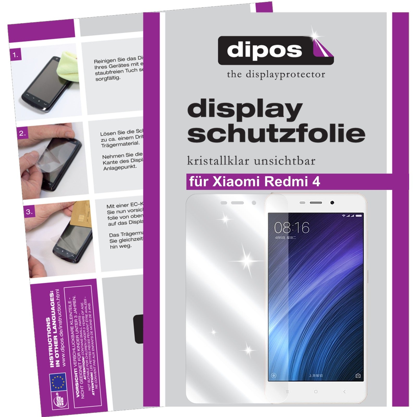 Klare Displayschutzfolie von dipos passend für Xiaomi Redmi 4, präziser Zuschnitt und blasenfrei montiert