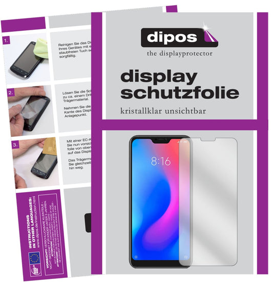 Klare Displayschutzfolie von dipos passend für Xiaomi Redmi 6 Pro, präziser Zuschnitt und blasenfrei montiert