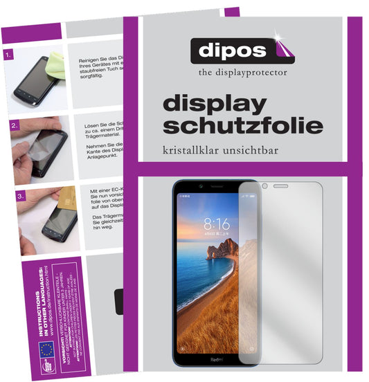 Klare Displayschutzfolie von dipos passend für Xiaomi Redmi 7A, präziser Zuschnitt und blasenfrei montiert