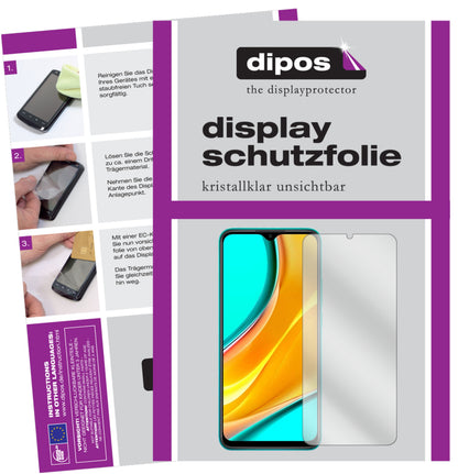 Klare Displayschutzfolie von dipos passend für Xiaomi Redmi 9, präziser Zuschnitt und blasenfrei montiert