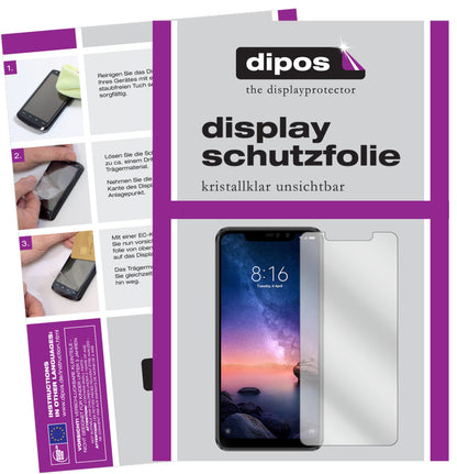 Klare Displayschutzfolie von dipos passend für Xiaomi Redmi Note 6 Pro, präziser Zuschnitt und blasenfrei montiert