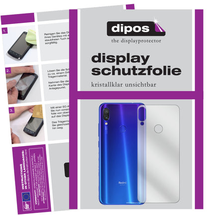 Klare Displayschutzfolie von dipos passend für Xiaomi Redmi Note 7 Pro Rückseite, präziser Zuschnitt und blasenfrei montiert