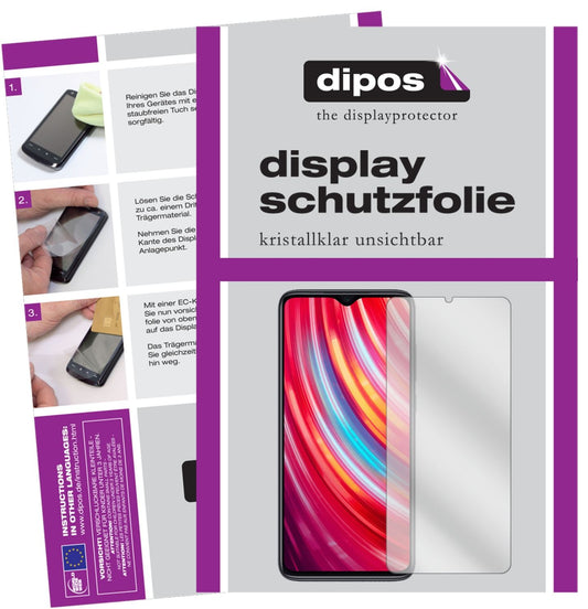 Klare Displayschutzfolie von dipos passend für Xiaomi Redmi Note 8, präziser Zuschnitt und blasenfrei montiert