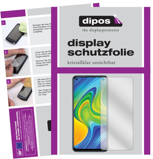 Klare Displayschutzfolie von dipos passend für Xiaomi Redmi Note 9, präziser Zuschnitt und blasenfrei montiert
