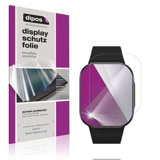 Klare Displayschutzfolie von dipos passend für Xiaomi Redmi Watch 6 Lite, präziser Zuschnitt und blasenfrei montiert