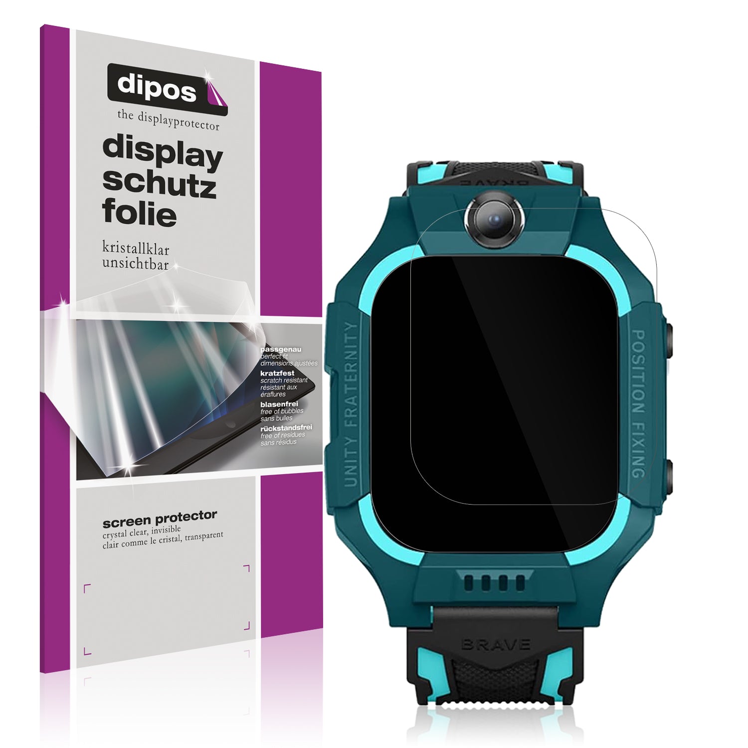 Klare Displayschutzfolie von dipos passend für xO Kids Smartwatch H100, präziser Zuschnitt und blasenfrei montiert