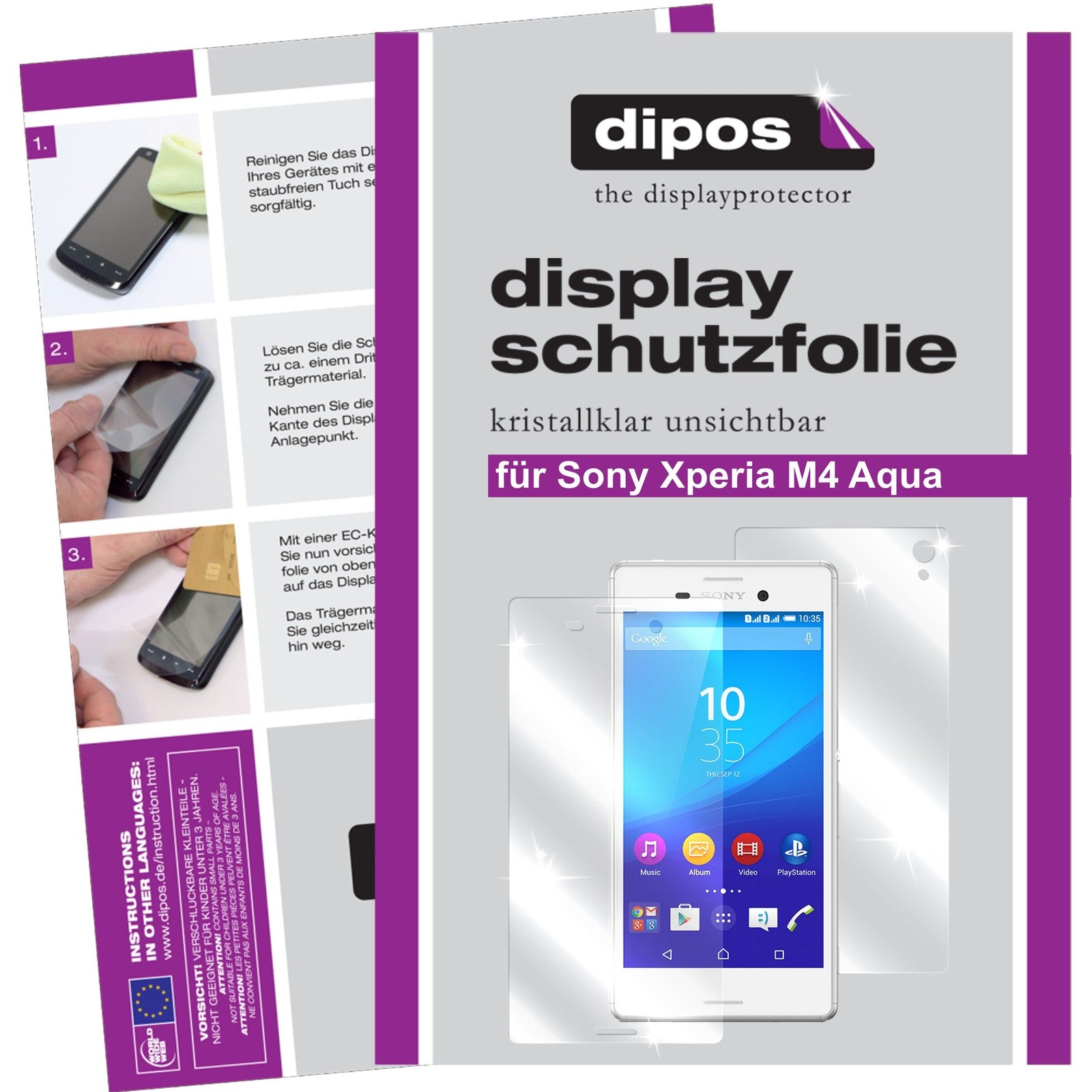 Klare Displayschutzfolie von dipos passend für Xperia M4 Aqua Sony, präziser Zuschnitt und blasenfrei montiert