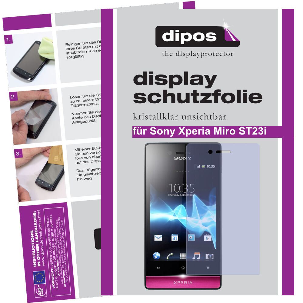 Klare Displayschutzfolie von dipos passend für Xperia Miro ST23i Sony, präziser Zuschnitt und blasenfrei montiert