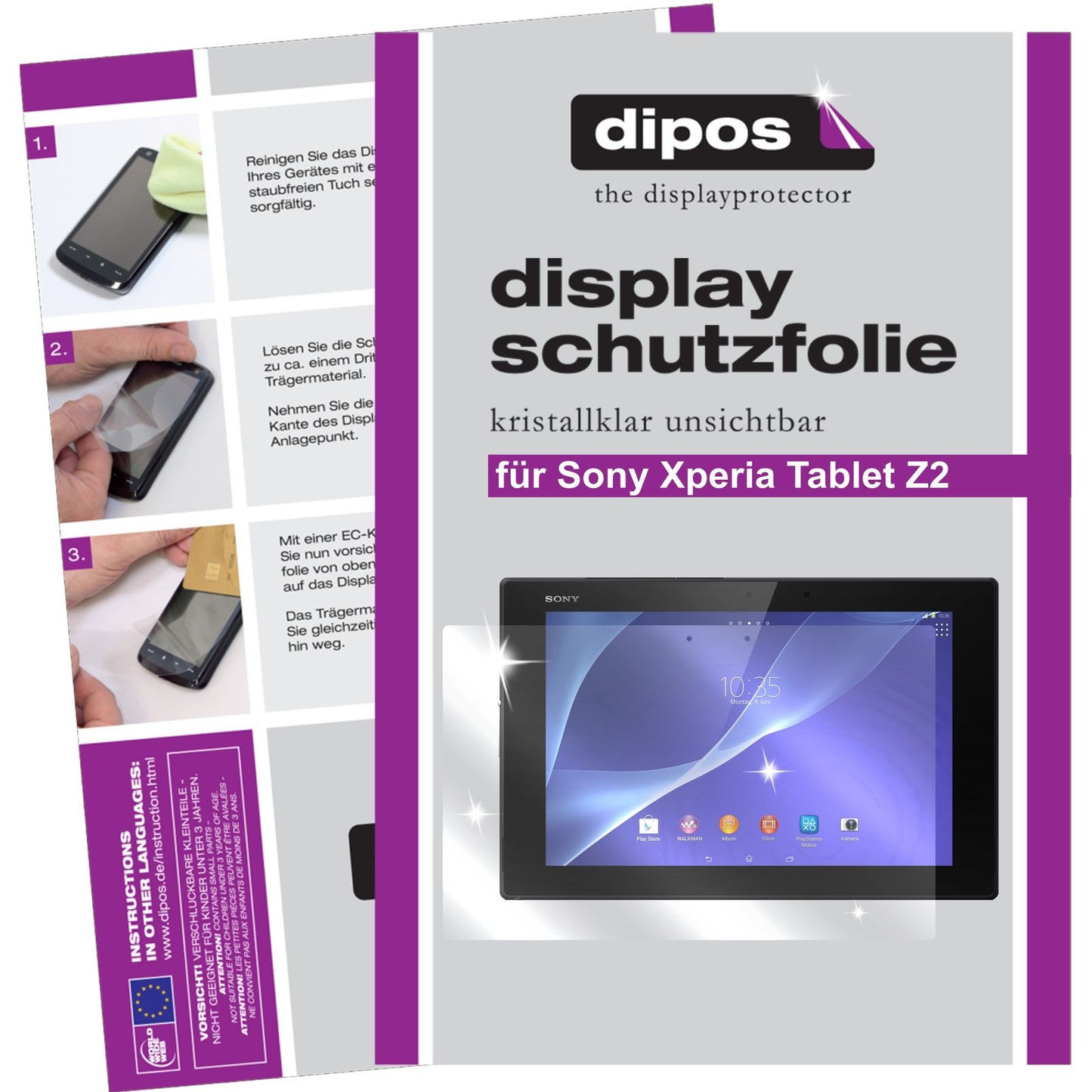 Klare Displayschutzfolie von dipos passend für Xperia Tablet Z2 Sony, präziser Zuschnitt und blasenfrei montiert