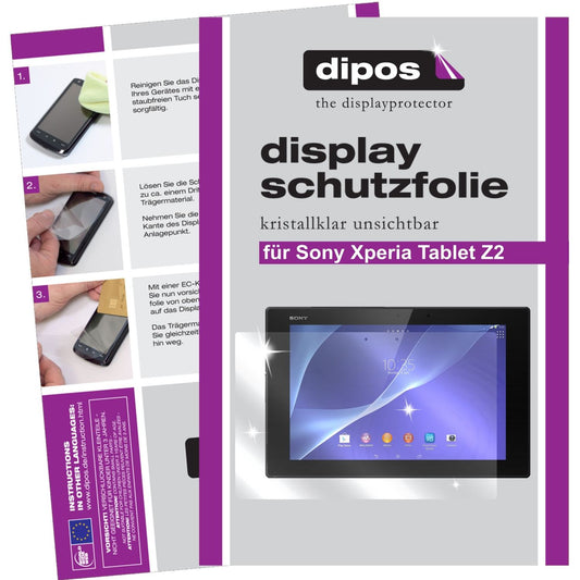 Klare Displayschutzfolie von dipos passend für Xperia Tablet Z2 Sony, präziser Zuschnitt und blasenfrei montiert