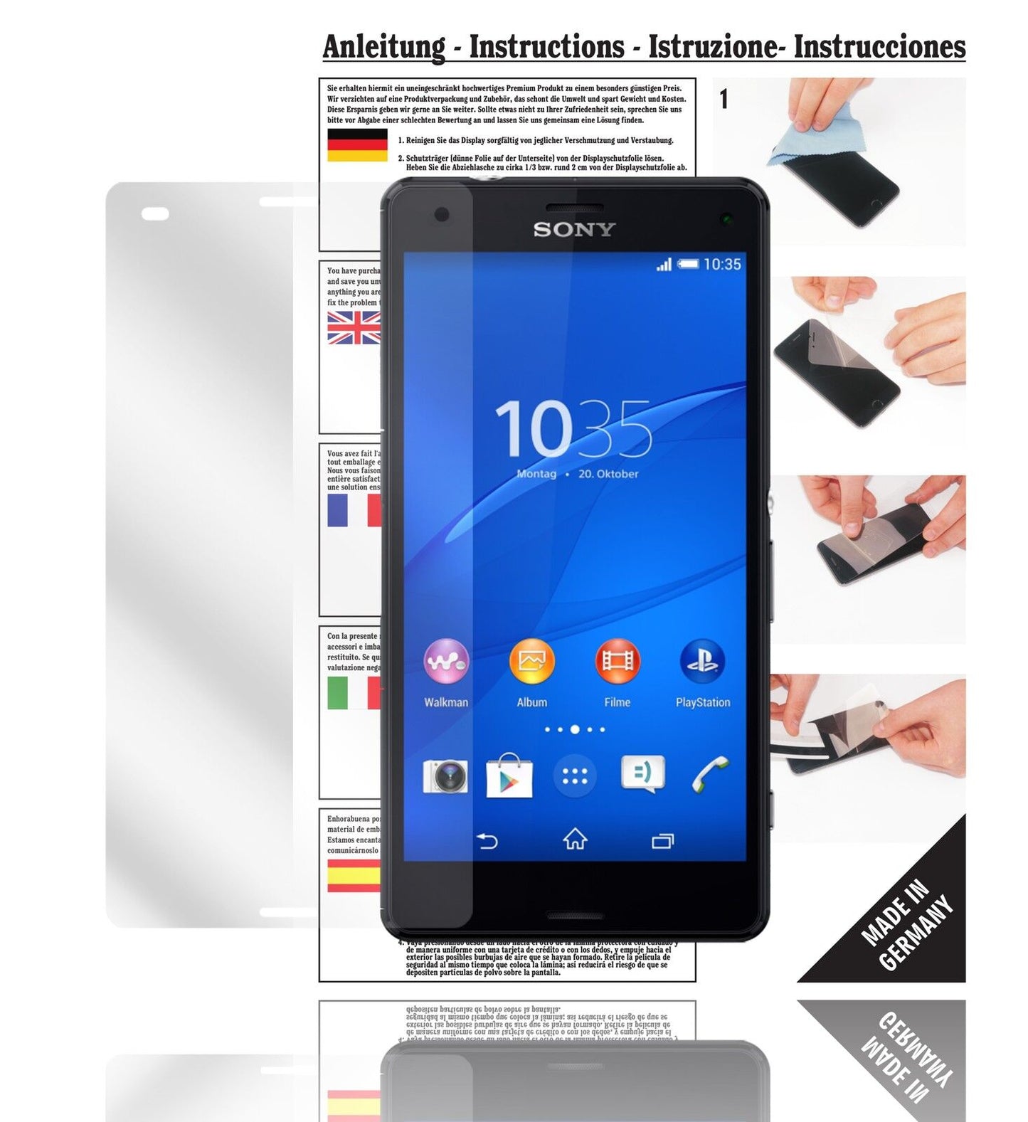 Klare Displayschutzfolie von dipos passend für Xperia Z3 Compact Sony, präziser Zuschnitt und blasenfrei montiert