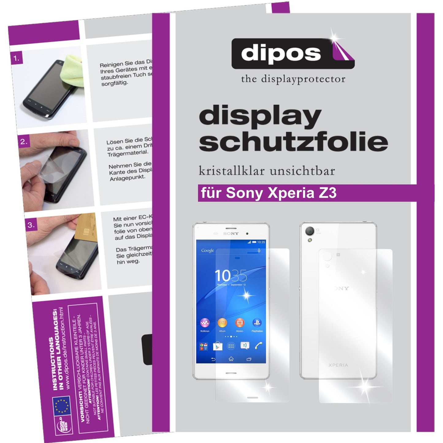 Klare Displayschutzfolie von dipos passend für Xperia Z3 Sony, präziser Zuschnitt und blasenfrei montiert
