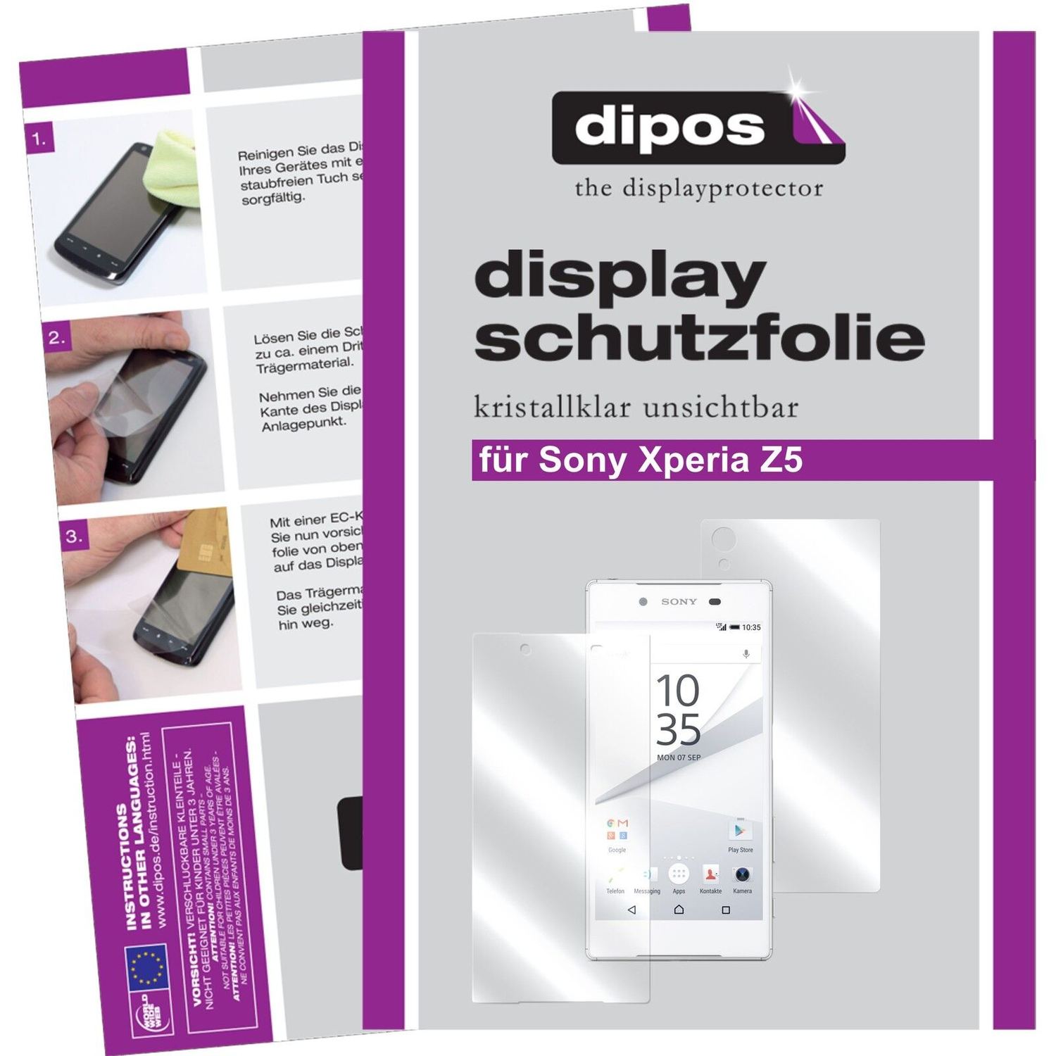 Klare Displayschutzfolie von dipos passend für Xperia Z5 Sony, präziser Zuschnitt und blasenfrei montiert
