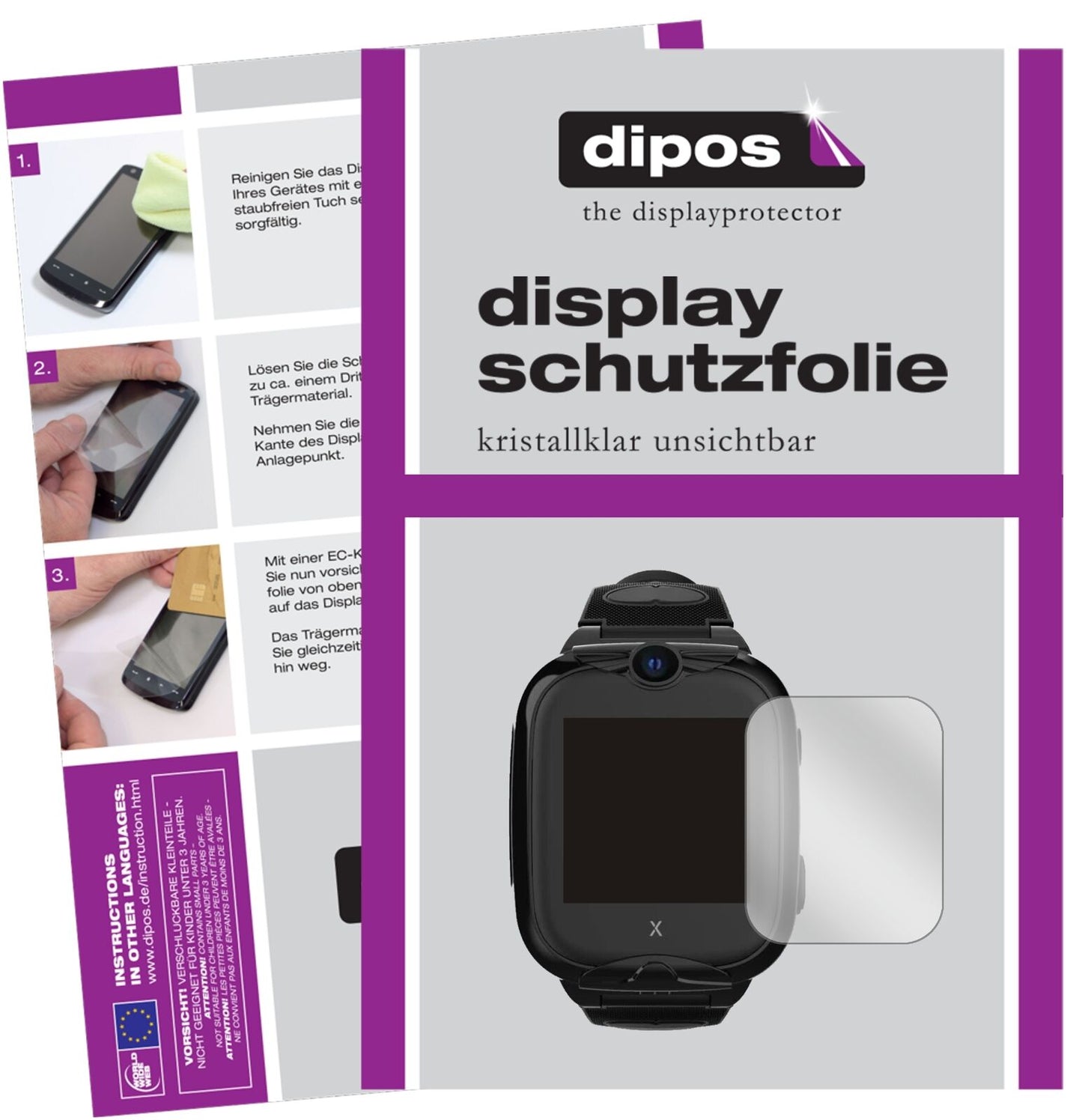 Klare Displayschutzfolie von dipos passend für Xplora XGO 2, präziser Zuschnitt und blasenfrei montiert