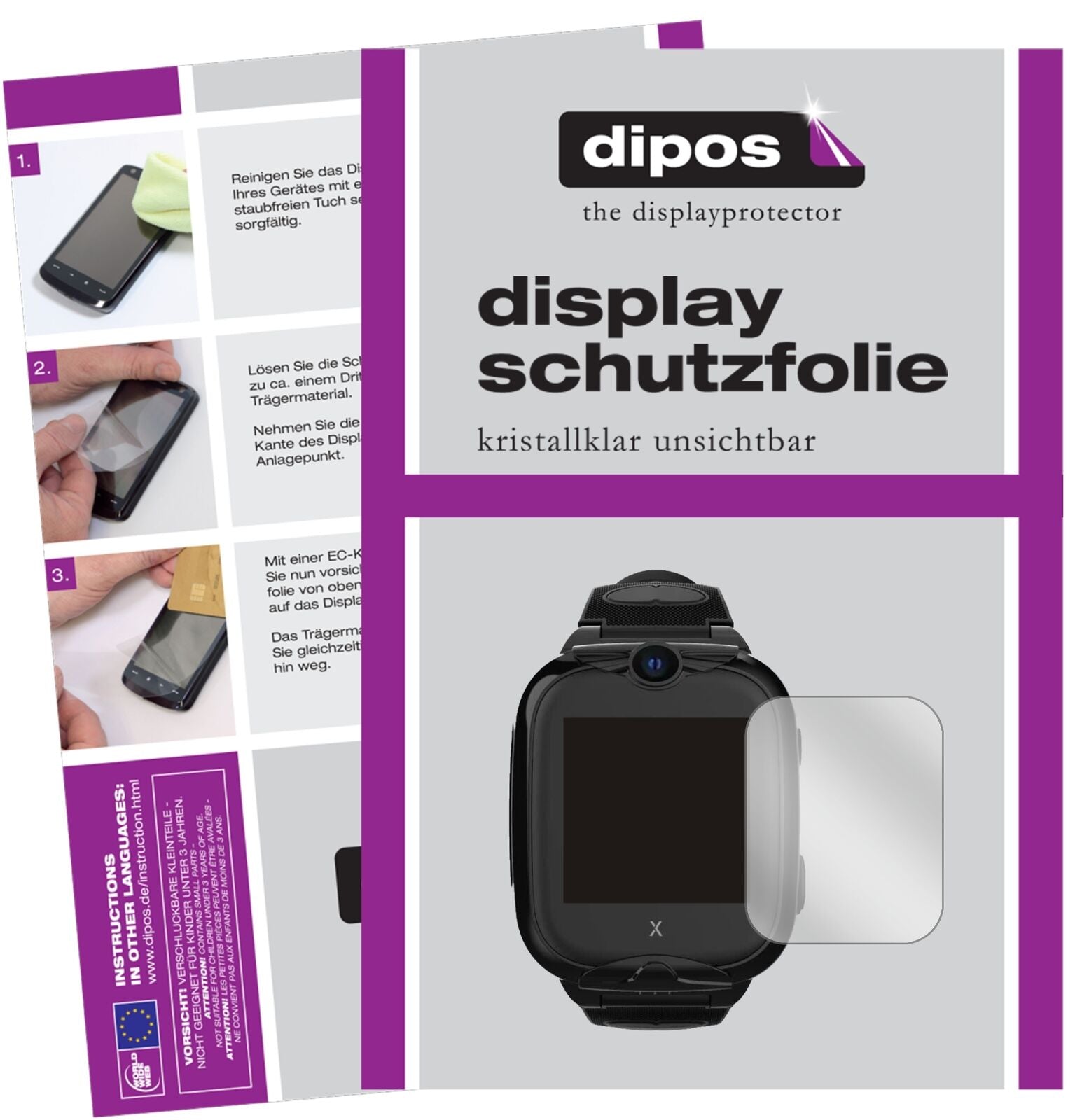 Klare Displayschutzfolie von dipos passend für Xplora XGO 2, präziser Zuschnitt und blasenfrei montiert
