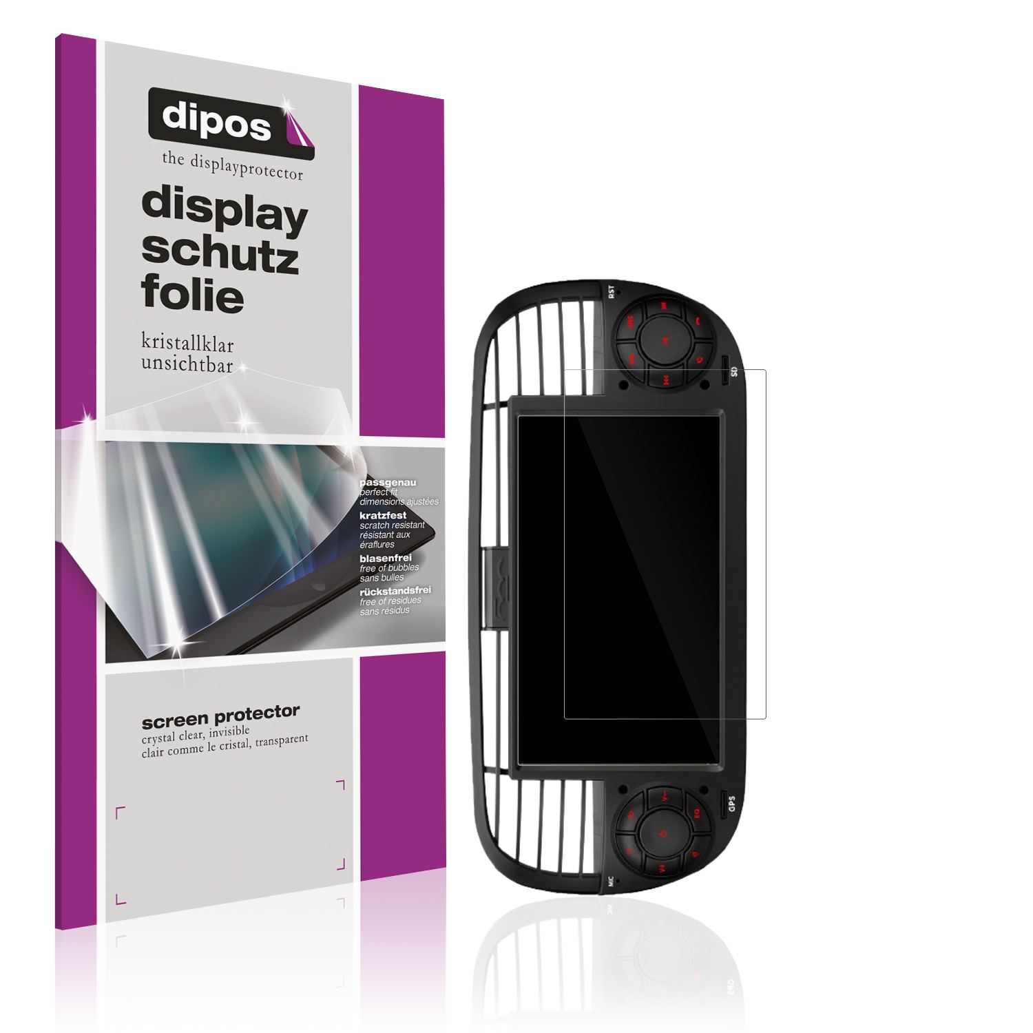 Klare Displayschutzfolie von dipos passend für Xtrons IA7250FLBS, präziser Zuschnitt und blasenfrei montiert