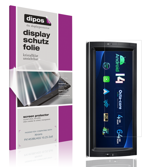 Klare Displayschutzfolie von dipos passend für Xtrons PX1453BLHGS 10.25 Zoll, präziser Zuschnitt und blasenfrei montiert