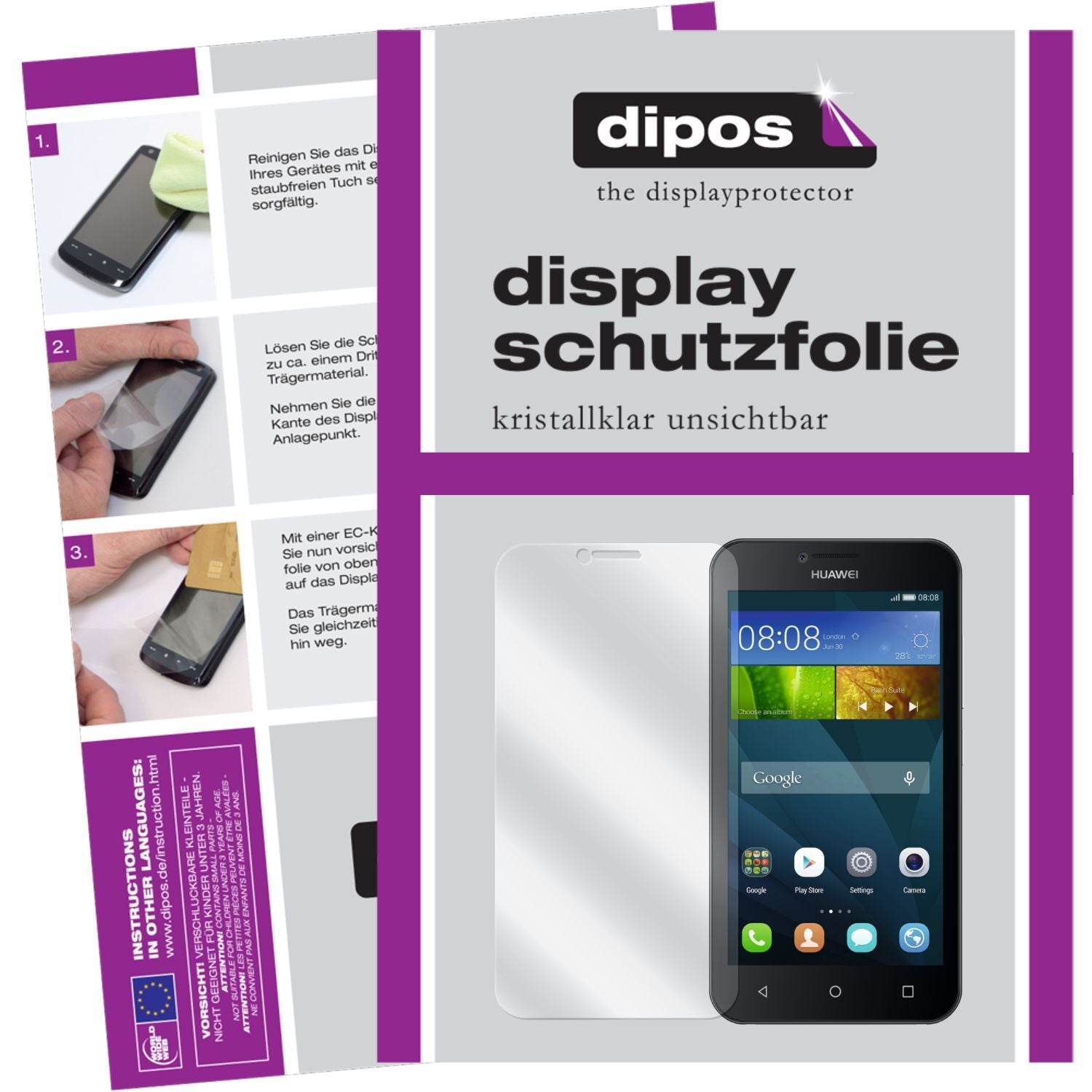 Klare Displayschutzfolie von dipos passend für Y5 Huawei, präziser Zuschnitt und blasenfrei montiert