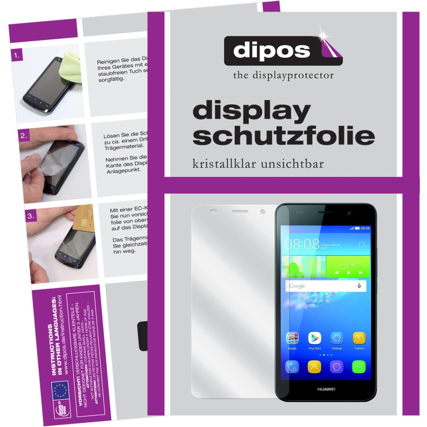 Klare Displayschutzfolie von dipos passend für Y6 Huawei, präziser Zuschnitt und blasenfrei montiert