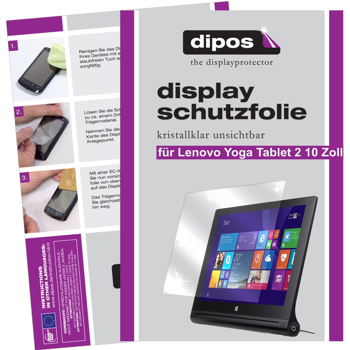 Klare Displayschutzfolie von dipos passend für Yoga Tablet 2 10 Zoll Lenovo, präziser Zuschnitt und blasenfrei montiert