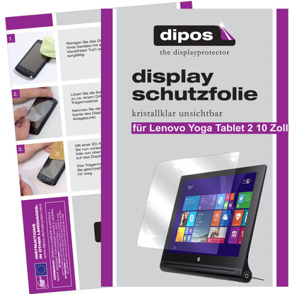 Klare Displayschutzfolie von dipos passend für Yoga Tablet 2 10 Zoll Lenovo, präziser Zuschnitt und blasenfrei montiert