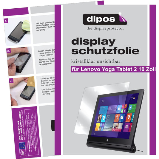 Klare Displayschutzfolie von dipos passend für Yoga Tablet 2 10 Zoll Lenovo, präziser Zuschnitt und blasenfrei montiert