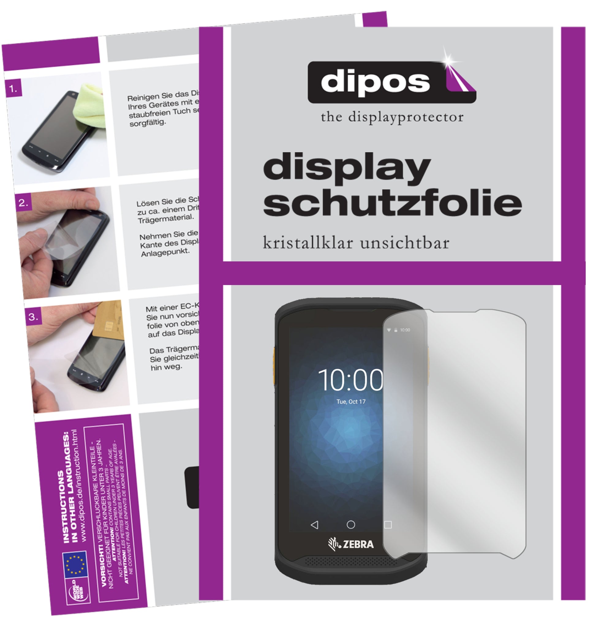 Klare Displayschutzfolie von dipos passend für Zebra TC20, präziser Zuschnitt und blasenfrei montiert