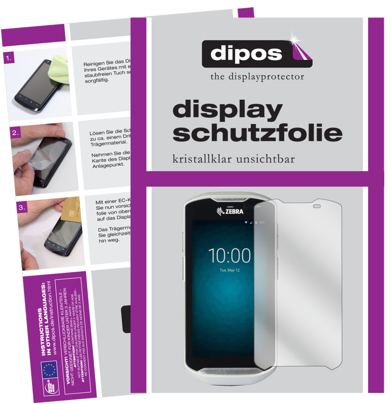 Klare Displayschutzfolie von dipos passend für Zebra TC51, präziser Zuschnitt und blasenfrei montiert