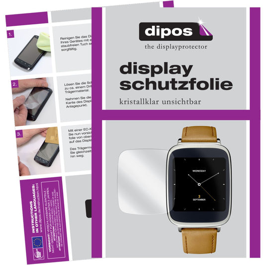 Klare Displayschutzfolie von dipos passend für ZenWatch Asus, präziser Zuschnitt und blasenfrei montiert