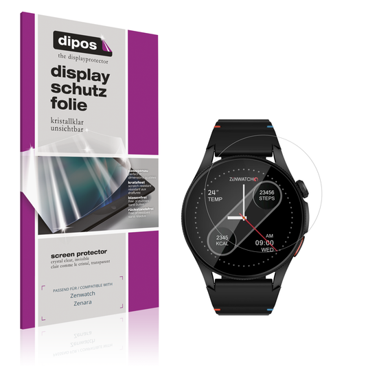 Klare Displayschutzfolie von dipos passend für Zenwatch Zenara, präziser Zuschnitt und blasenfrei montiert