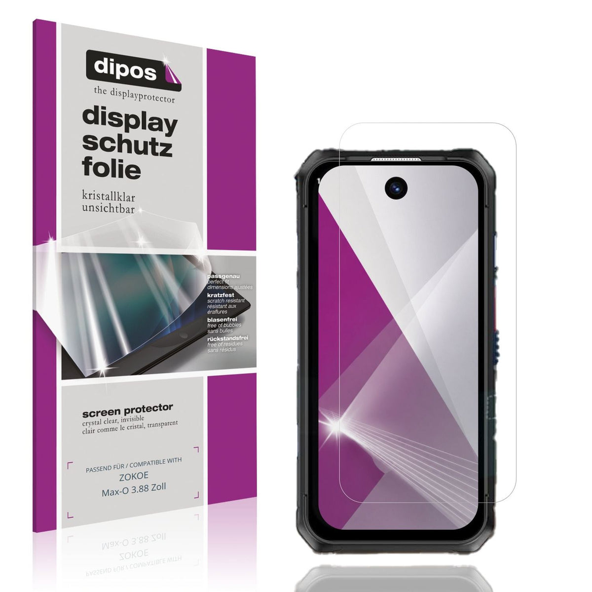 Klare Displayschutzfolie von dipos passend für ZOKOE Max-O 3.88 Zoll, präziser Zuschnitt und blasenfrei montiert