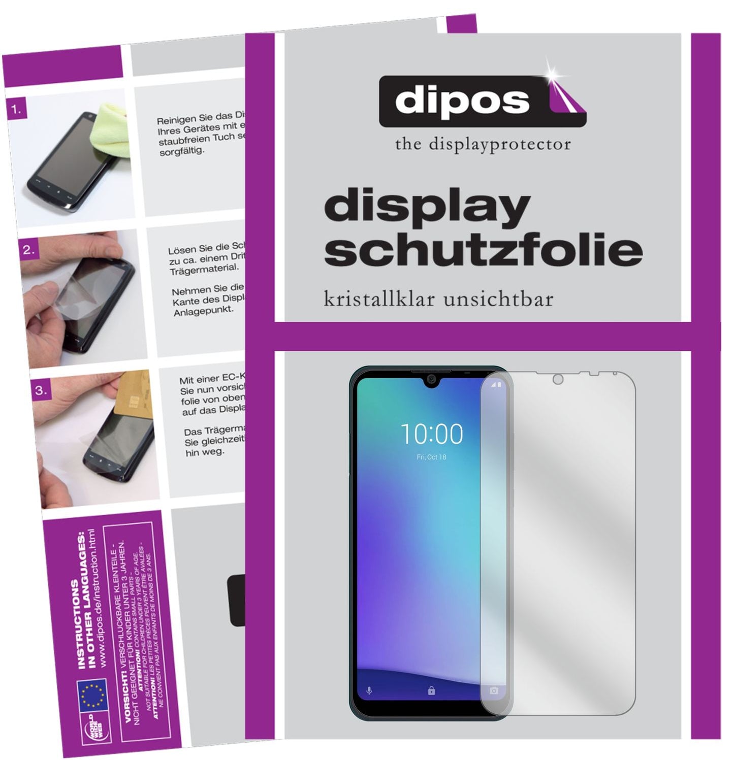 Klare Displayschutzfolie von dipos passend für ZTE Blade A5 (2020), präziser Zuschnitt und blasenfrei montiert