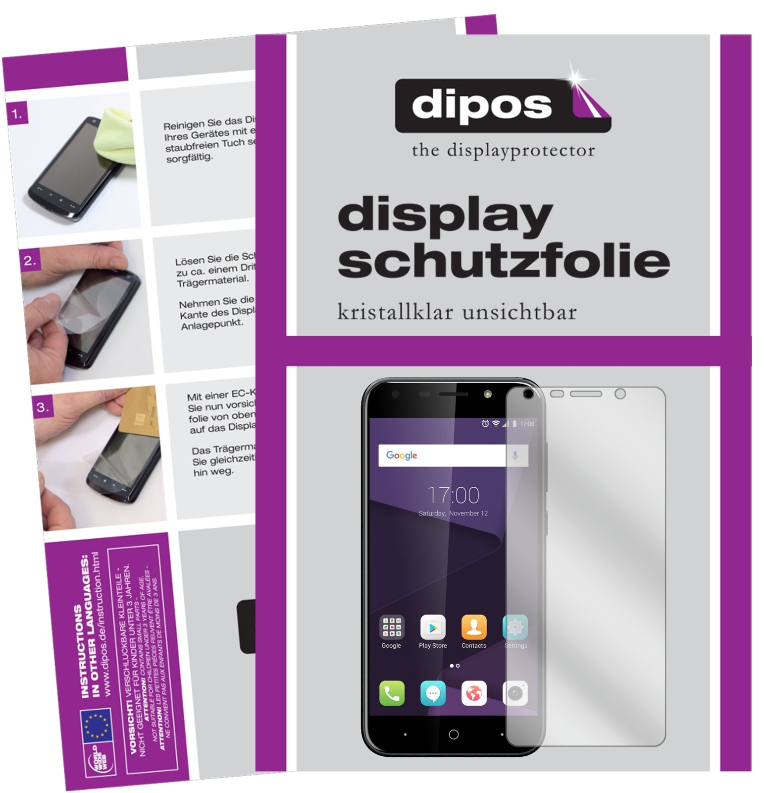 Klare Displayschutzfolie von dipos passend für ZTE Blade A6, präziser Zuschnitt und blasenfrei montiert