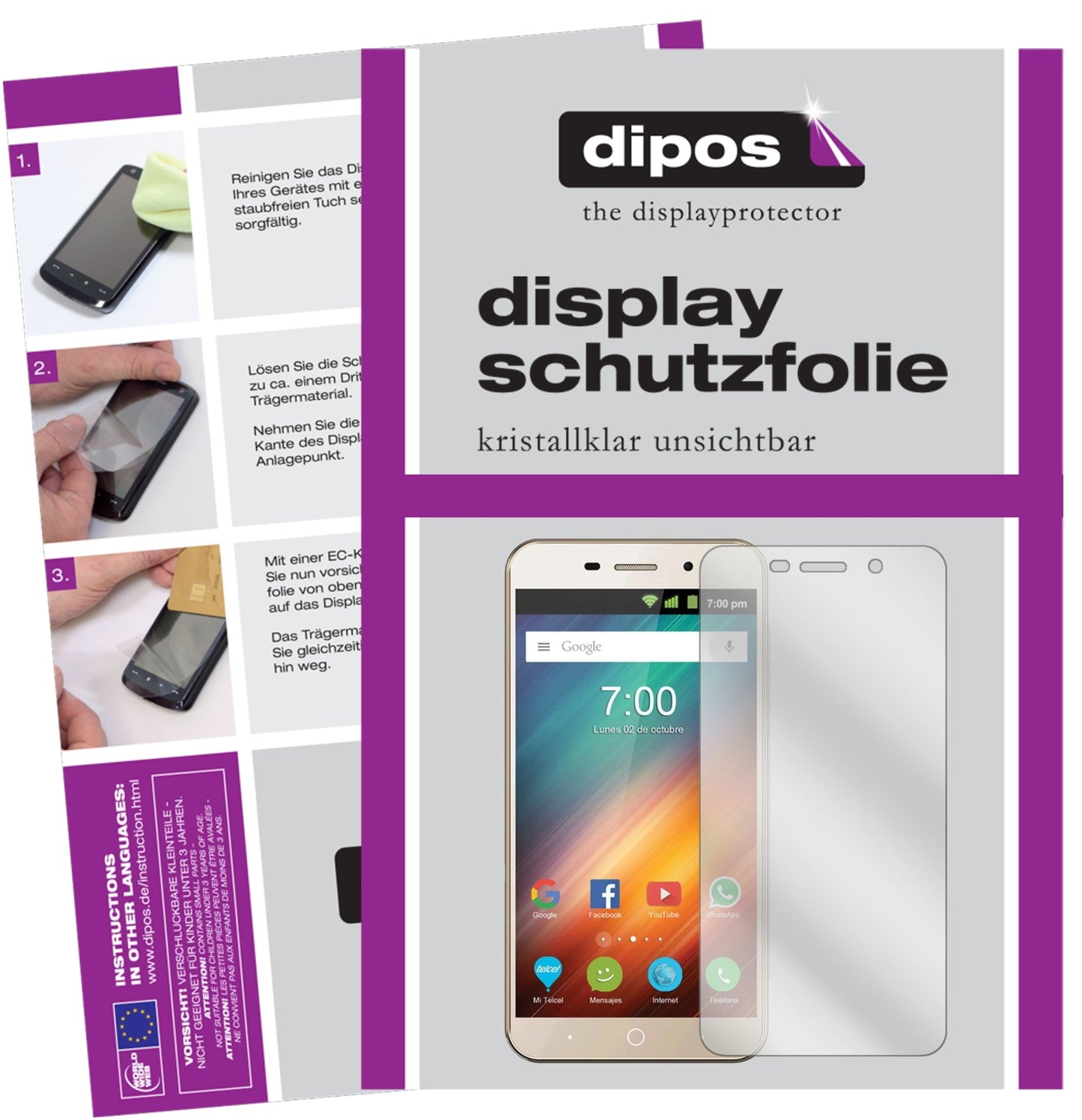 Klare Displayschutzfolie von dipos passend für ZTE Blade A602, präziser Zuschnitt und blasenfrei montiert