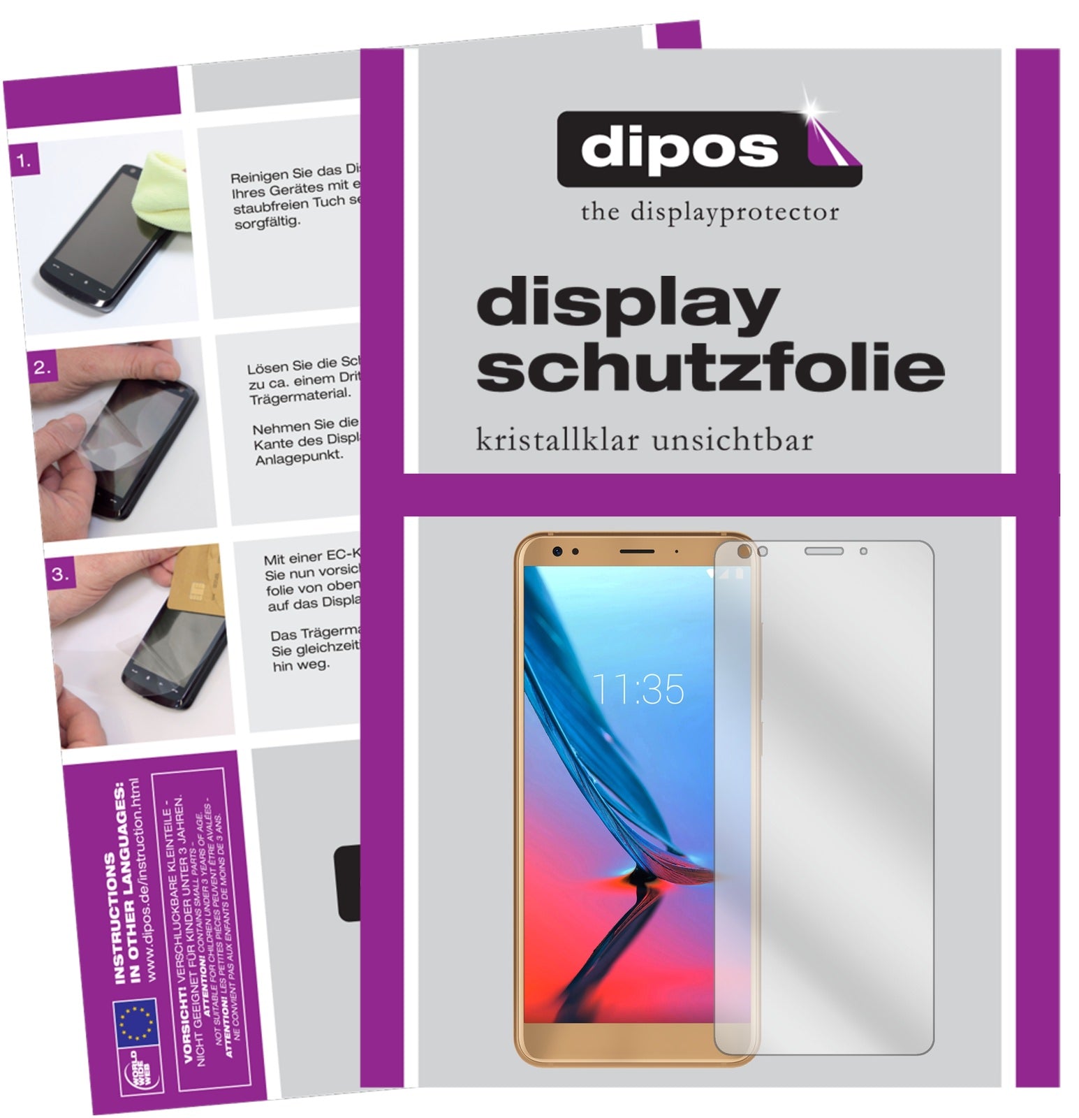 Klare Displayschutzfolie von dipos passend für ZTE Blade V9, präziser Zuschnitt und blasenfrei montiert