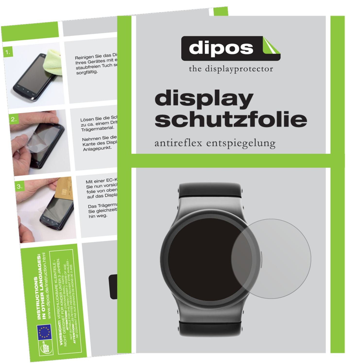 Matte Displayschutzfolie von dipos passend für 29 mm Durchmesser Uhr, präziser Zuschnitt und blasenfrei montiert
