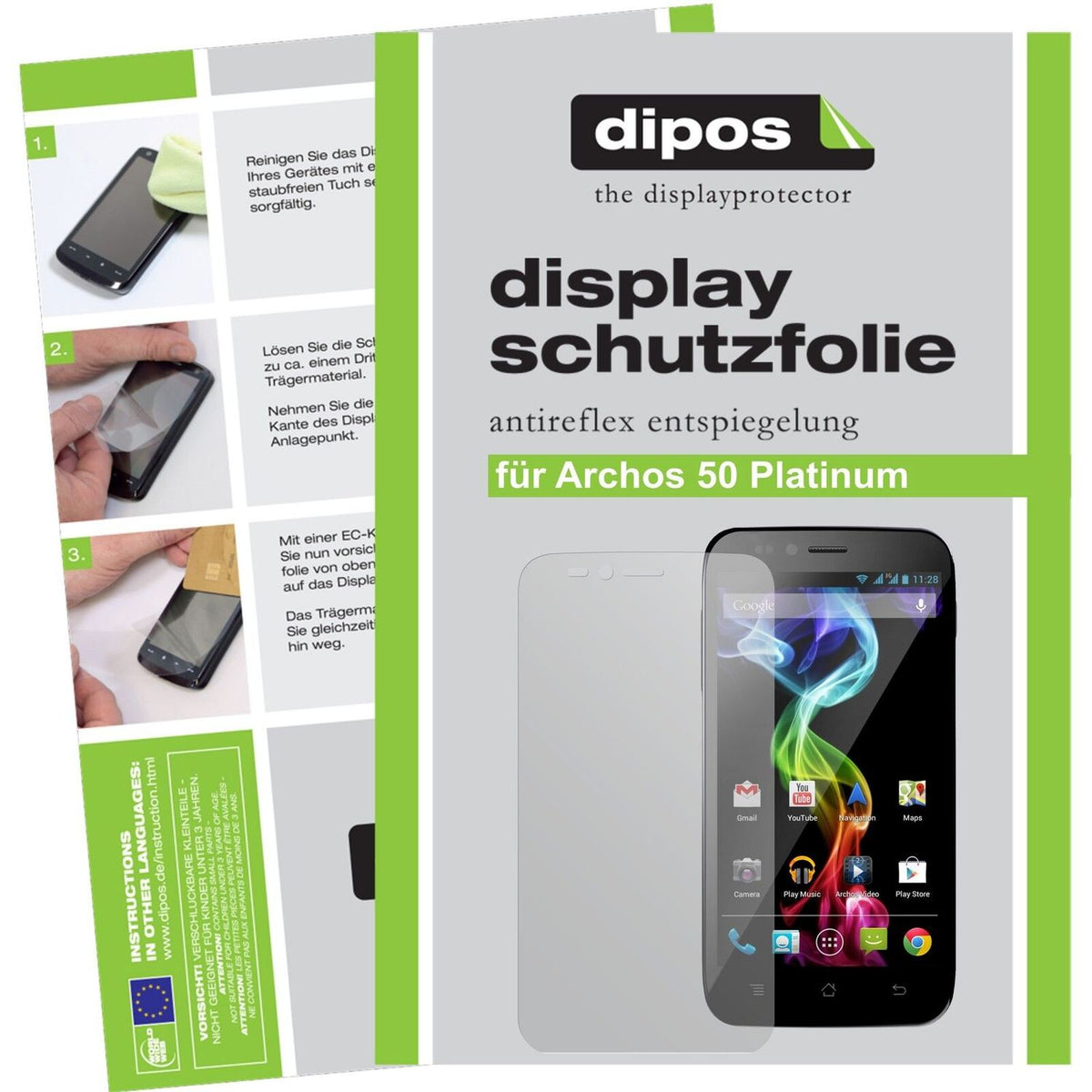 Matte Displayschutzfolie von dipos passend für 50 Platinum Archos, präziser Zuschnitt und blasenfrei montiert