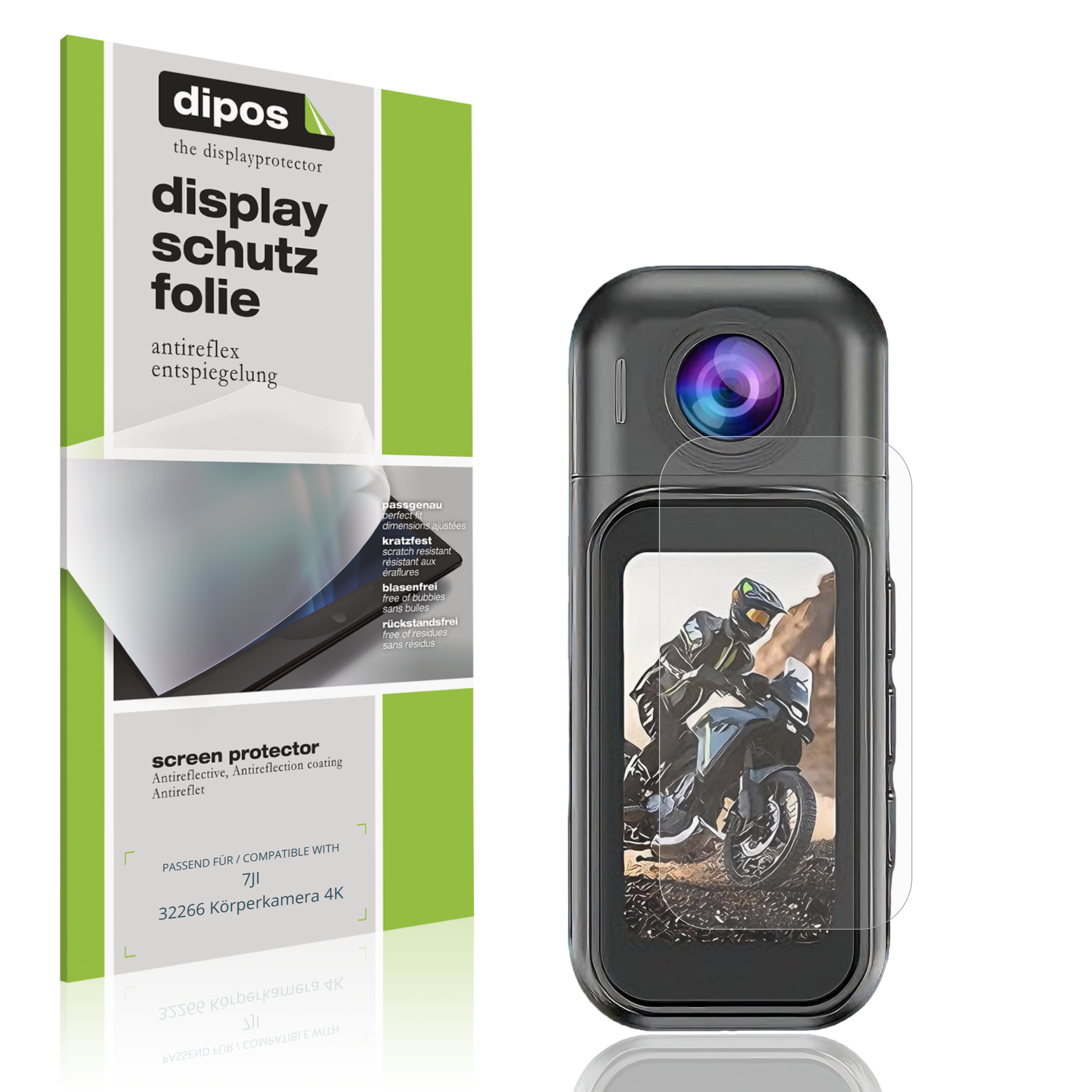 Matte Displayschutzfolie von dipos passend für 7JI 32266 Körperkamera 4K, präziser Zuschnitt und blasenfrei montiert