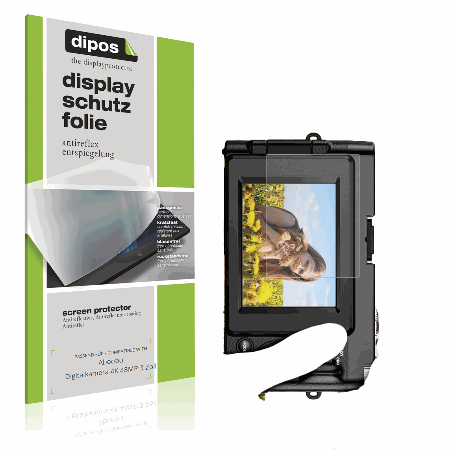 Matte Displayschutzfolie von dipos passend für Aboobu Digitalkamera 4K 48MP 3 Zoll, präziser Zuschnitt und blasenfrei montiert
