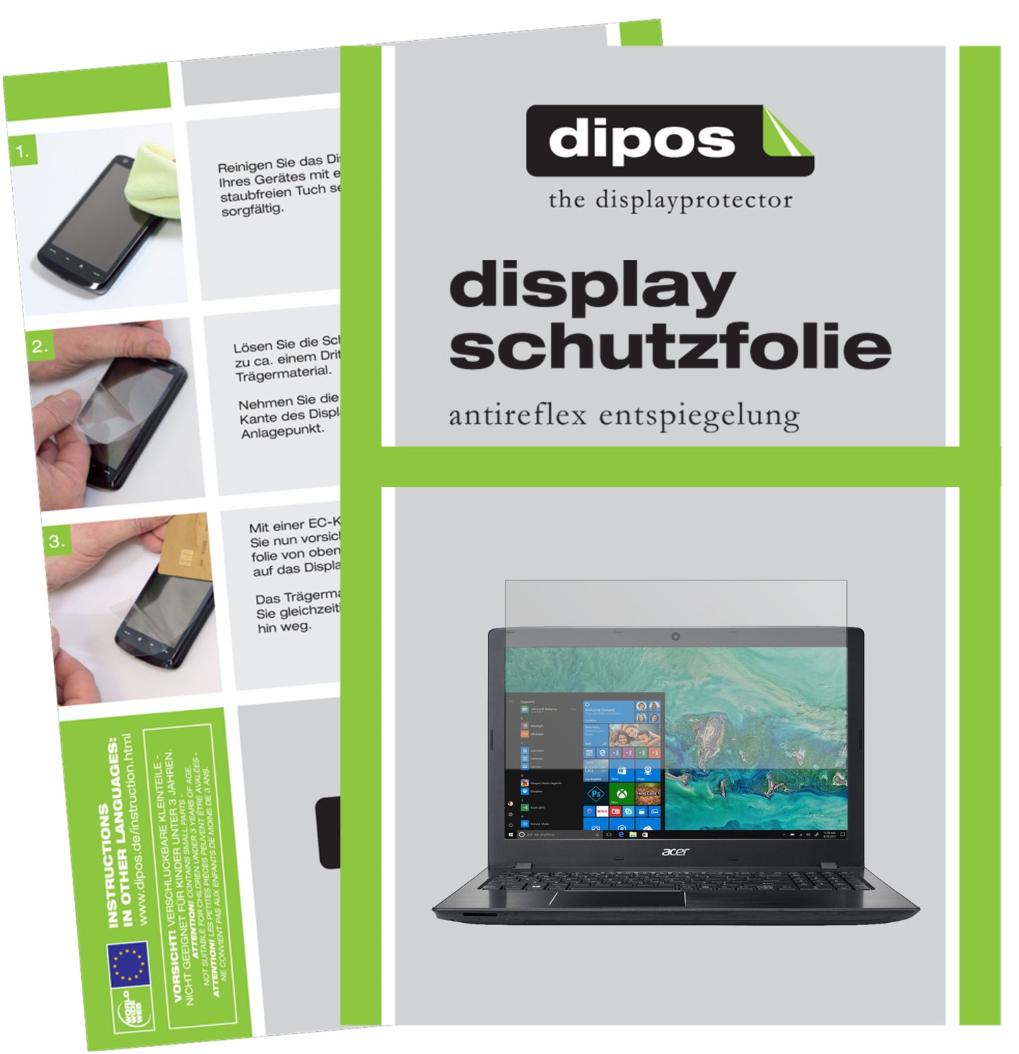 Matte Displayschutzfolie von dipos passend für Acer Aspire ES 15, präziser Zuschnitt und blasenfrei montiert