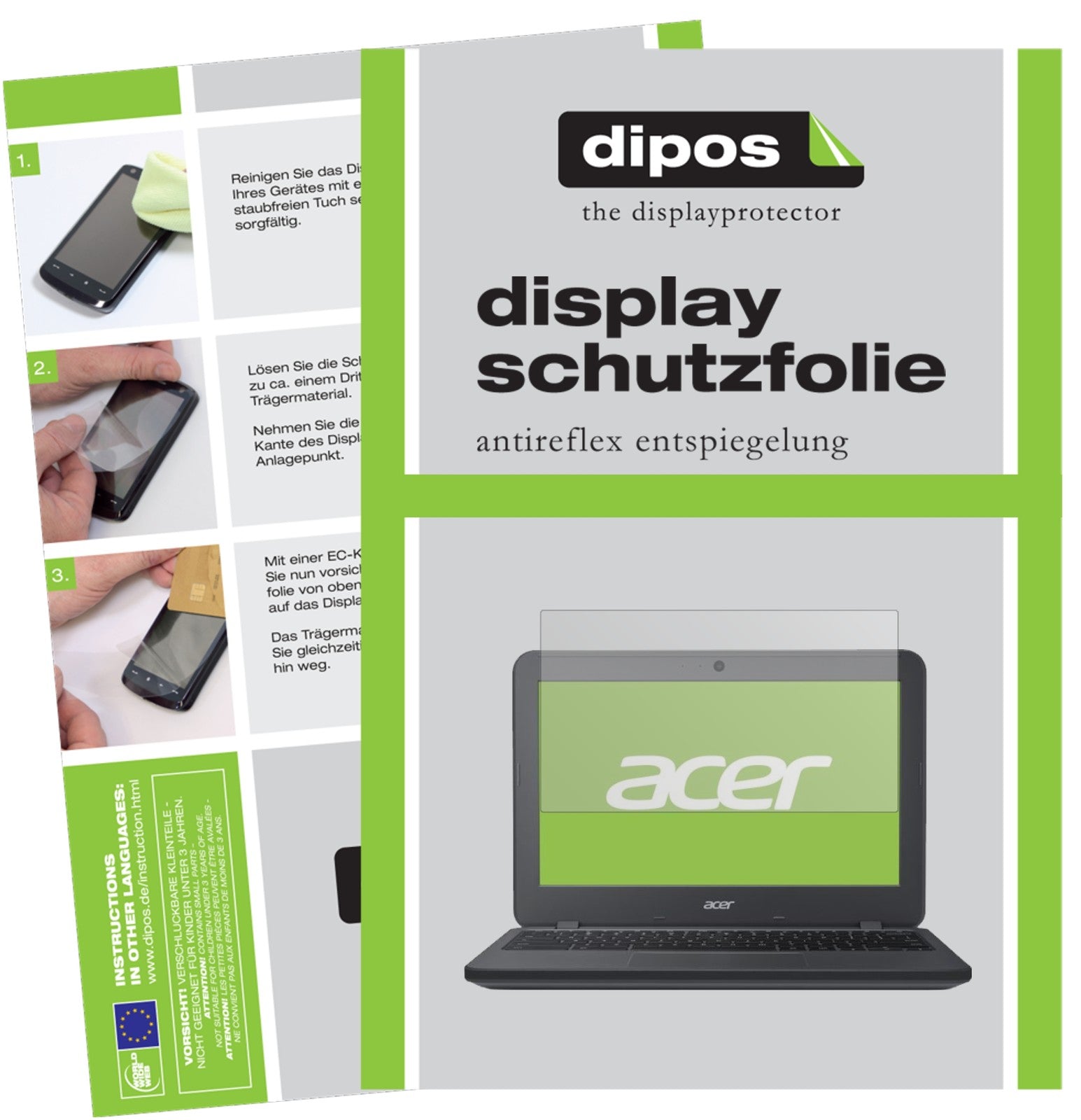 Matte Displayschutzfolie von dipos passend für Acer Chromebook 11 N7, präziser Zuschnitt und blasenfrei montiert
