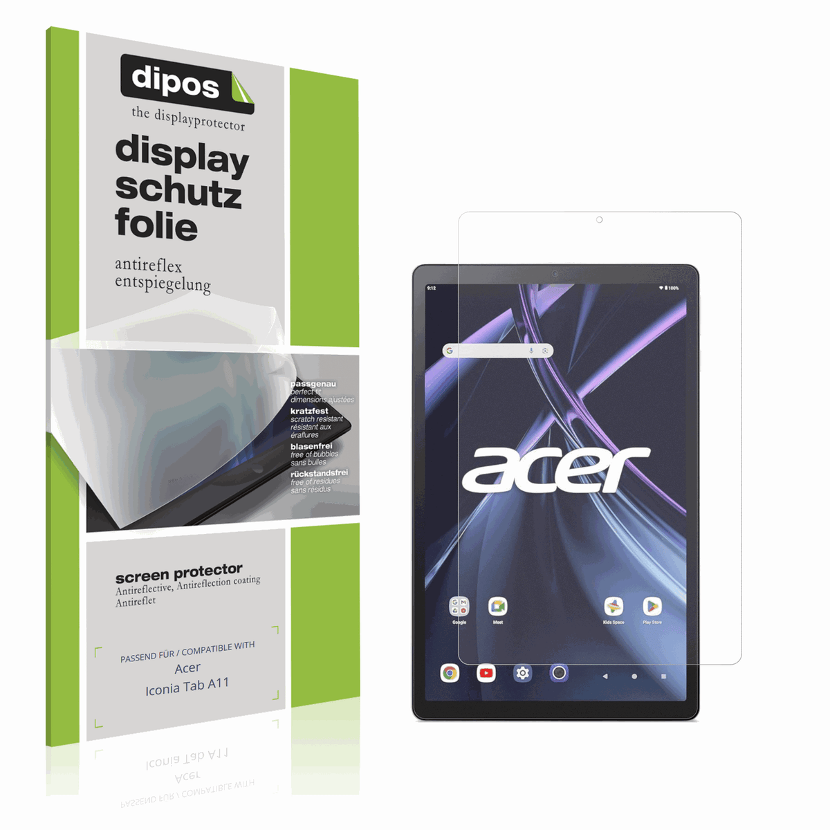 Matte Displayschutzfolie von dipos passend für Acer Iconia Tab A11, präziser Zuschnitt und blasenfrei montiert
