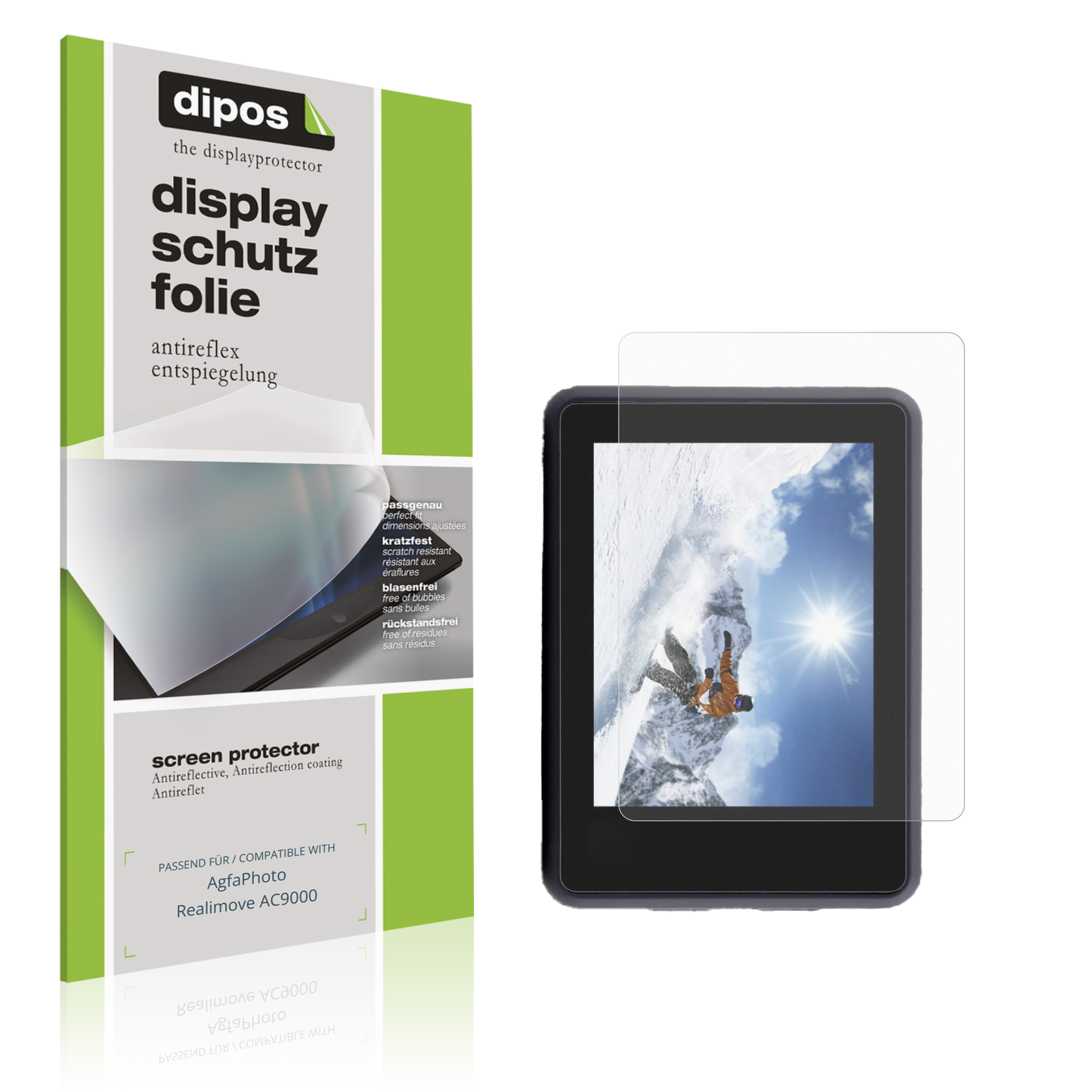 Matte Displayschutzfolie von dipos passend für AgfaPhoto Realimove AC9000, präziser Zuschnitt und blasenfrei montiert