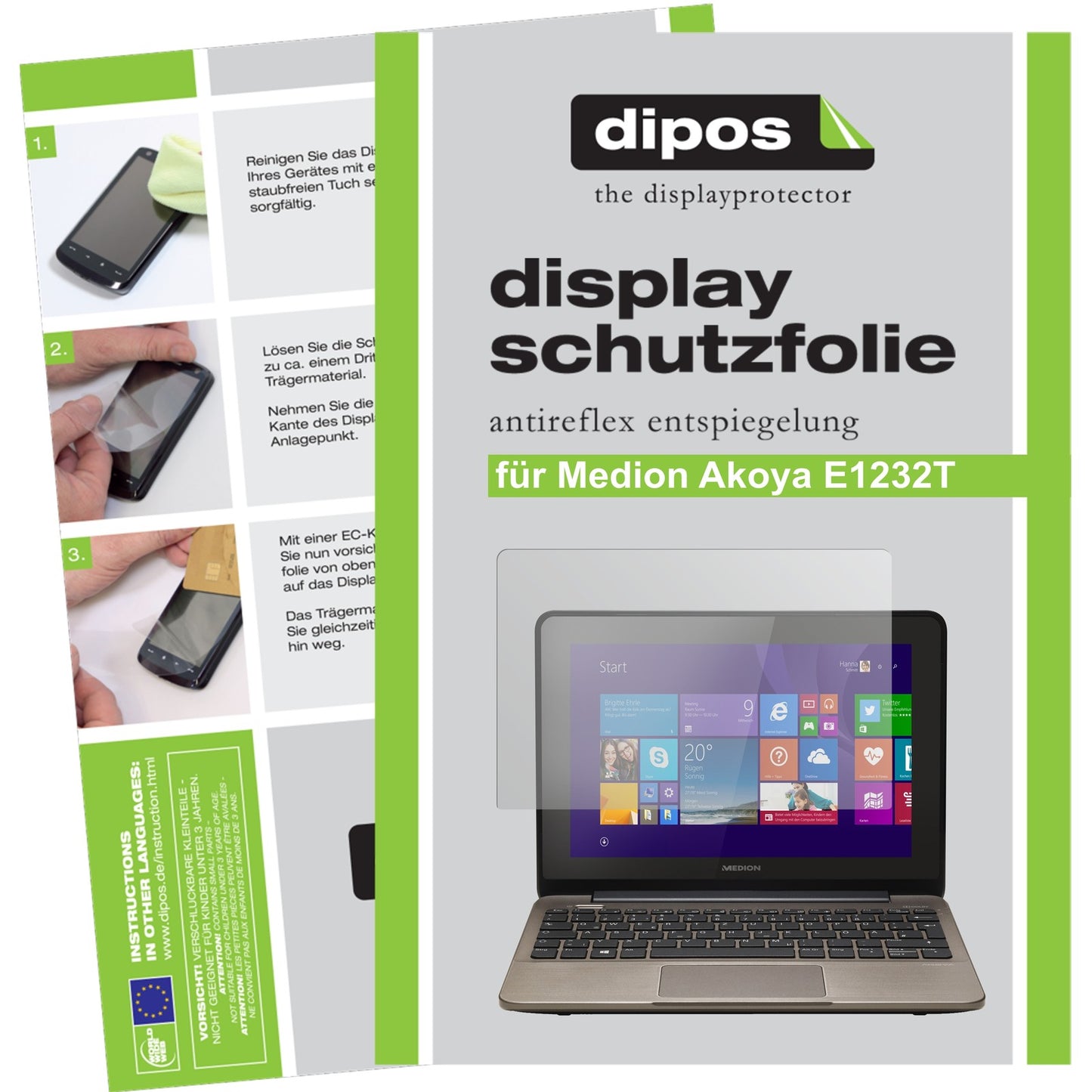 Matte Displayschutzfolie von dipos passend für Akoya E1223T (MD 99410) Medion, präziser Zuschnitt und blasenfrei montiert
