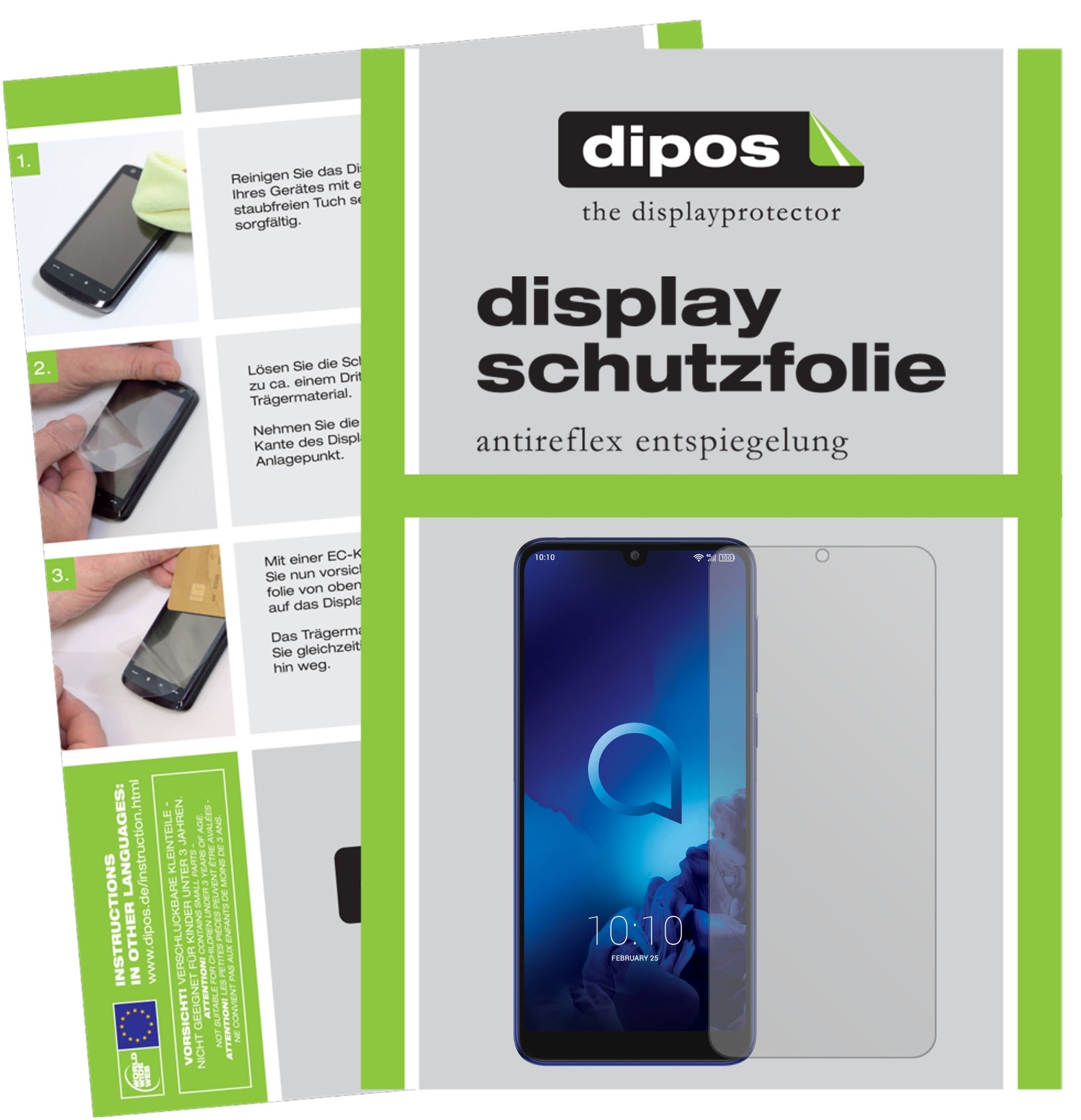 Matte Displayschutzfolie von dipos passend für Alcatel 3L, präziser Zuschnitt und blasenfrei montiert