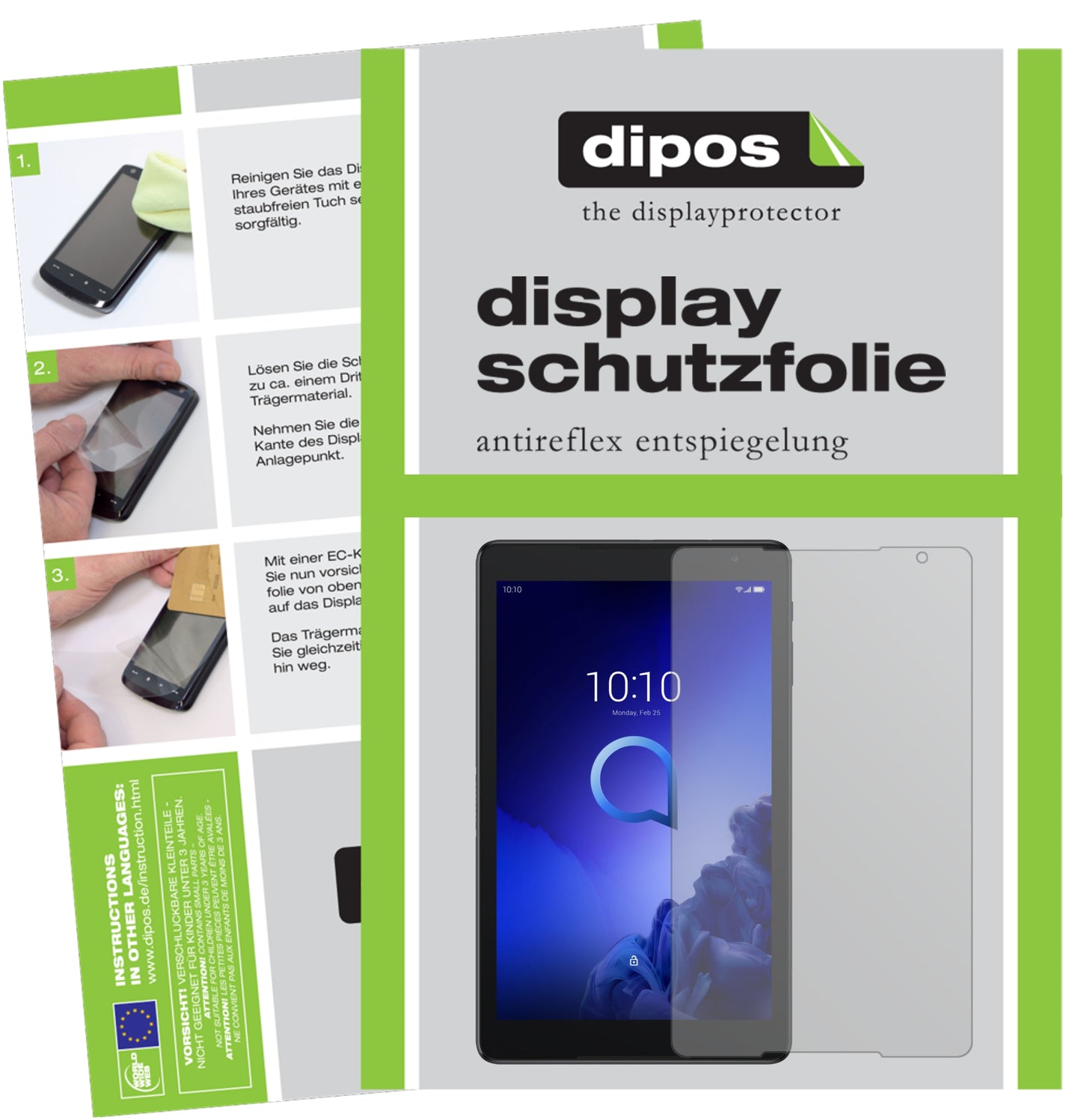 Matte Displayschutzfolie von dipos passend für Alcatel 3T 10 Zoll, präziser Zuschnitt und blasenfrei montiert