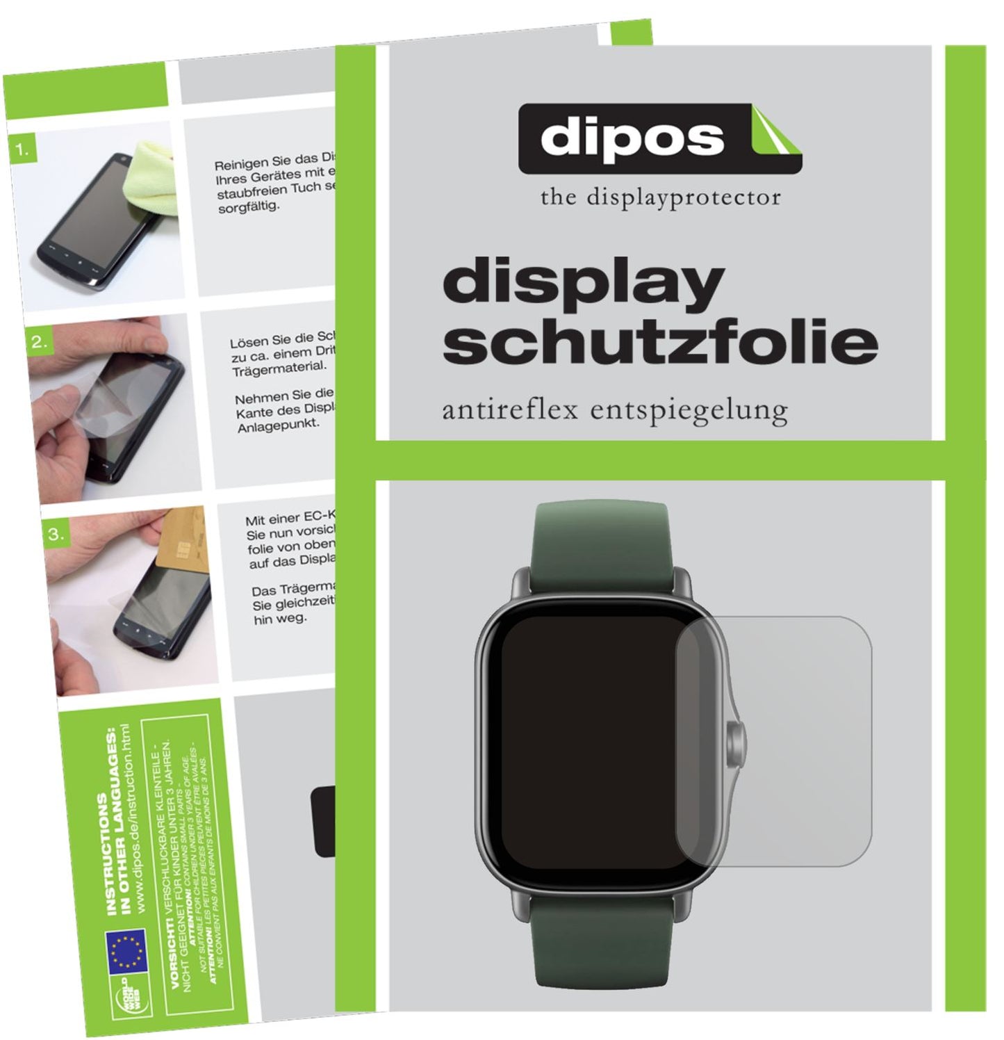 Matte Displayschutzfolie von dipos passend für Amazfit GTR 2e, präziser Zuschnitt und blasenfrei montiert