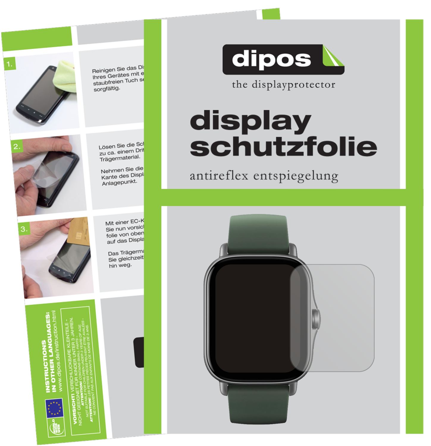 Matte Displayschutzfolie von dipos passend für Amazfit GTR 2e, präziser Zuschnitt und blasenfrei montiert