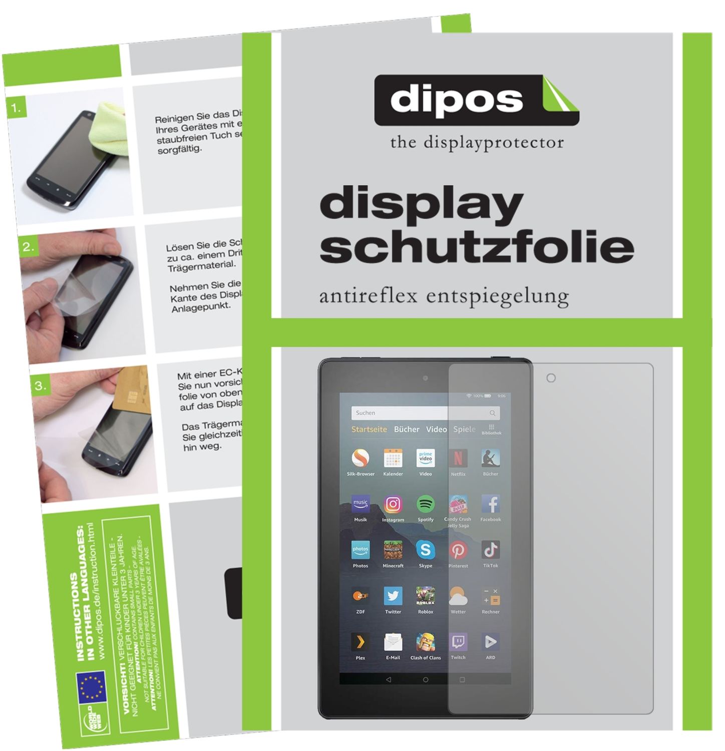 Matte Displayschutzfolie von dipos passend für Amazon Fire 7 Tablet Kids Edition (2019), präziser Zuschnitt und blasenfrei montiert